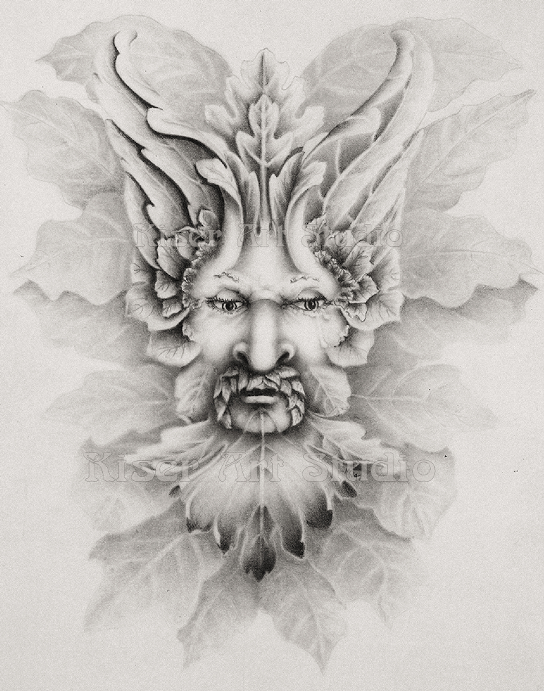 Graphite drawing, The Greenman, by Marty Kiser