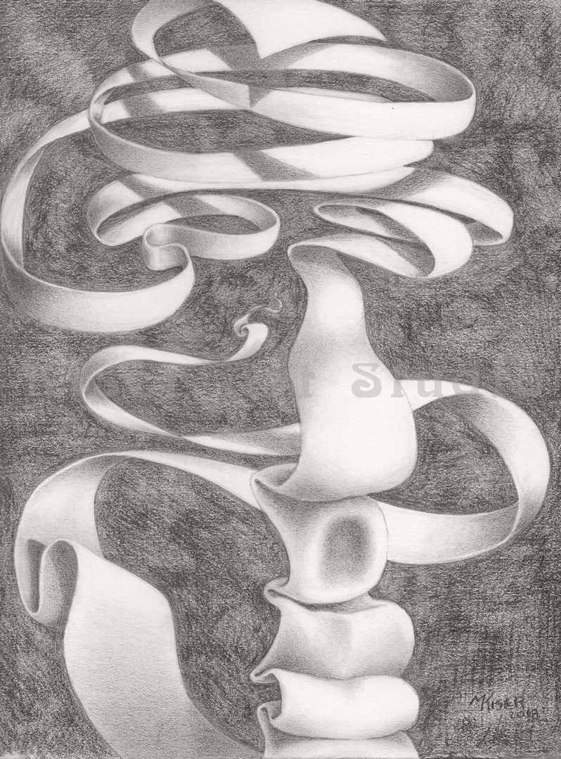 Graphite drawing, Ribbonface, by Marty Kiser